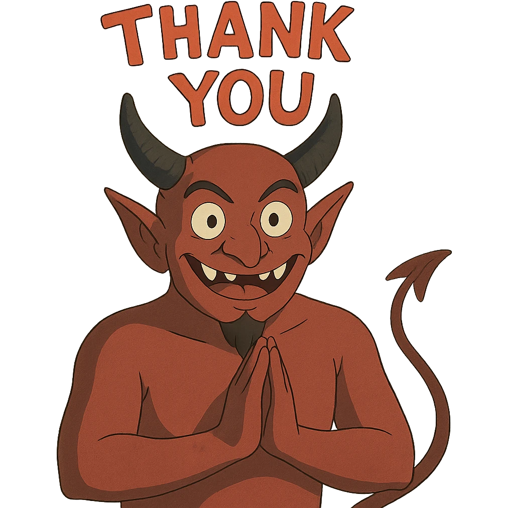 devil character saying thank you emoji