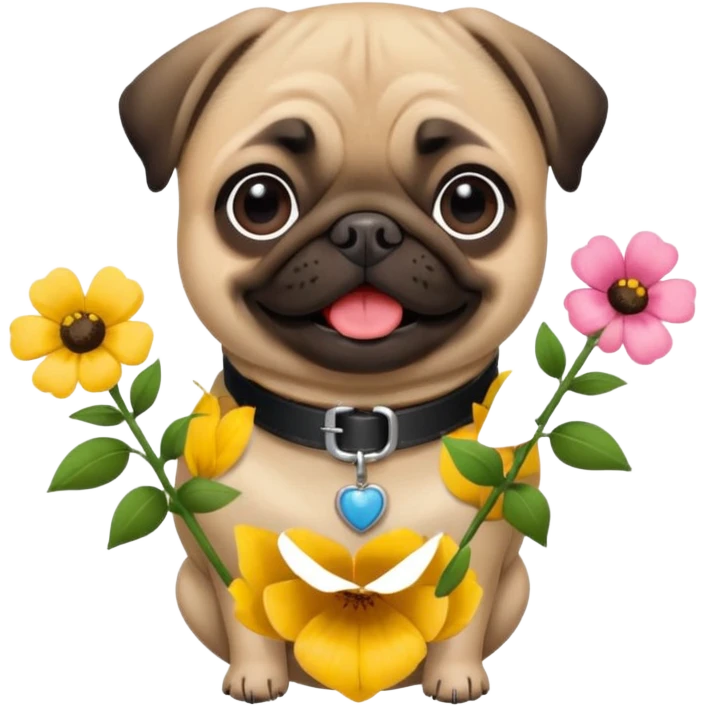 pugdog holding flowers emoji