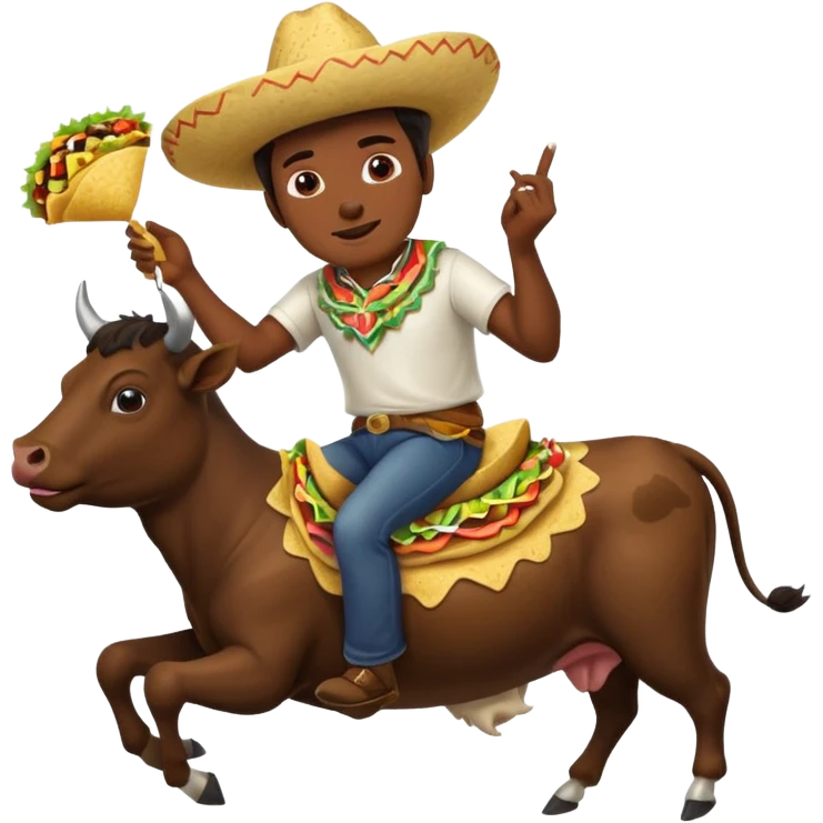 Make a Mexican man riding a cow eating a taco emoji
