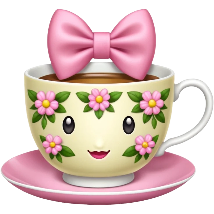 Floral teacup with pink bow emoji