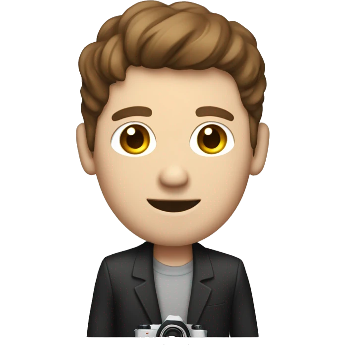 tall white man with brown hair holding a polaroid camera emoji
