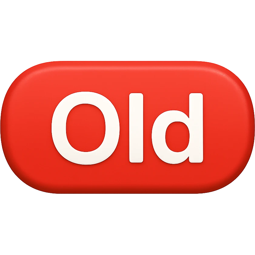 button with the word 'Old', bold white text on red rounded rectangle, matching iOS emoji 'NEW' button style, emoji style emoji