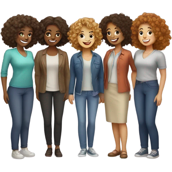 group of ladys with curly hair standing up smiling  emoji
