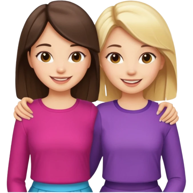 a brunette girl and a blonde girl in cute outfits smiling friends emoji