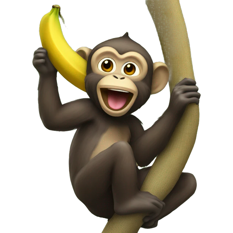 Monkey eating a banana on tree emoji