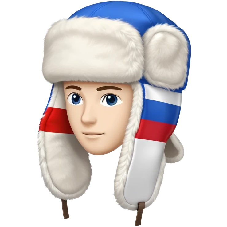 Traditional Russian ushanka hat with Russian flag colors white blue and red, winter fur hat with ear flaps emoji