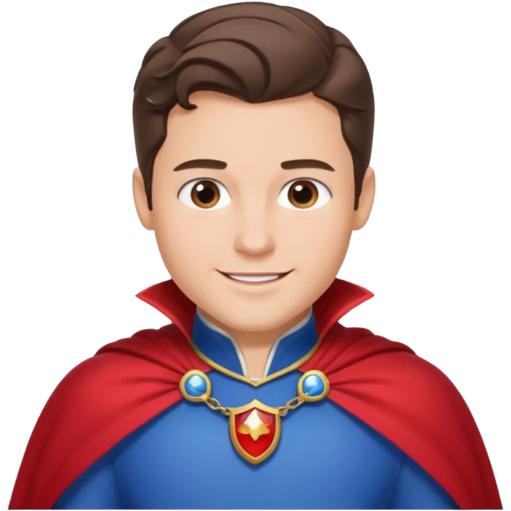 prince charming from snow white. He is brunette and has a red cape, under he's got a white shirt and a blue breast plate. He is smiling emoji