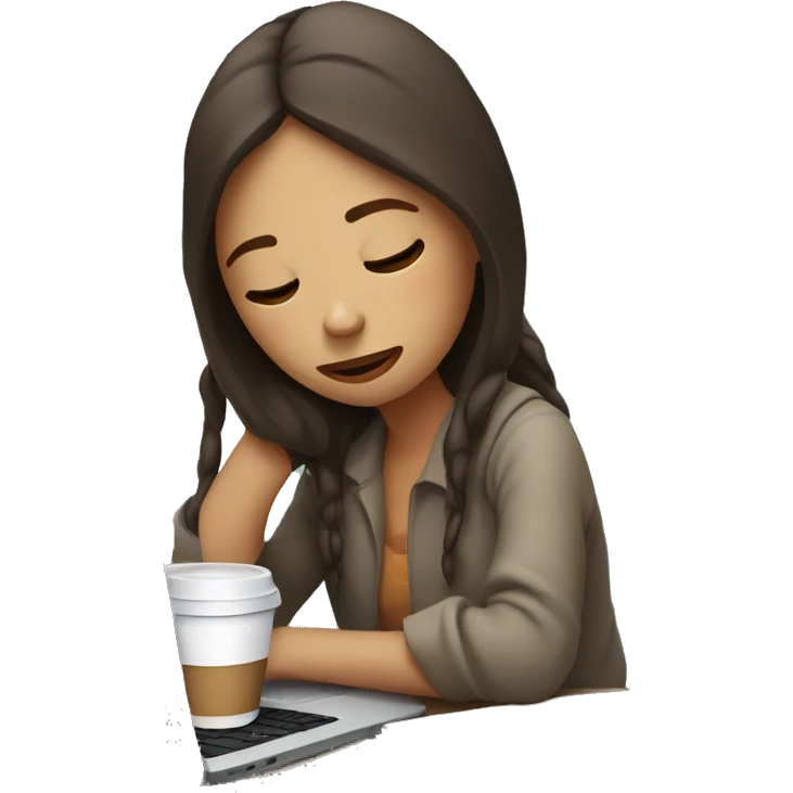 tired girl with laptop drinking a lot of coffee emoji