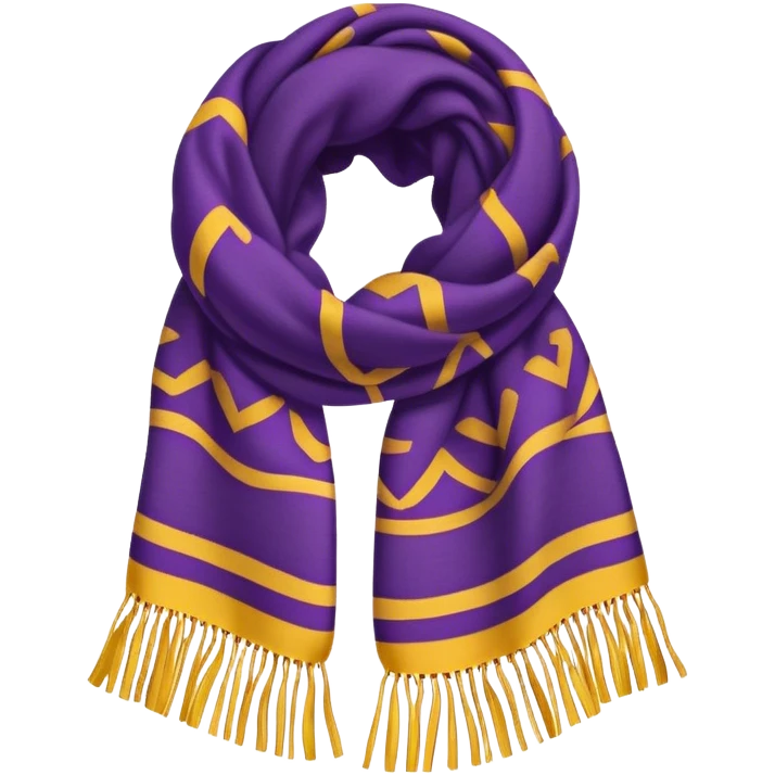 A standalone scarf with a bold purple and yellow pattern, cozy wool texture, fringed edges — no face, no background, just the scarf. emoji