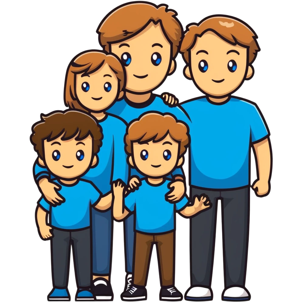 Family with mother, father and three little girls, everyone has light brown hair and blue eyes emoji
