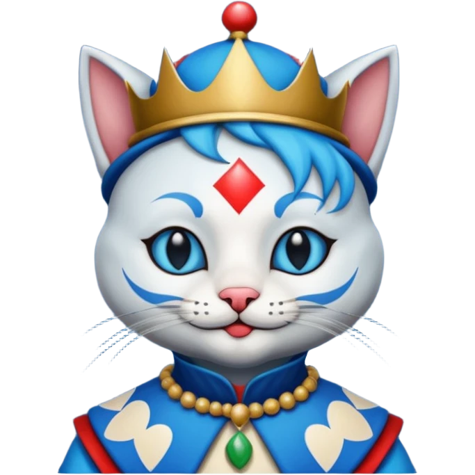 crazy colorful cute little cat jolly joker from poker, medieval, vintage, court jester, mac os icon, blue color, poker cards emoji