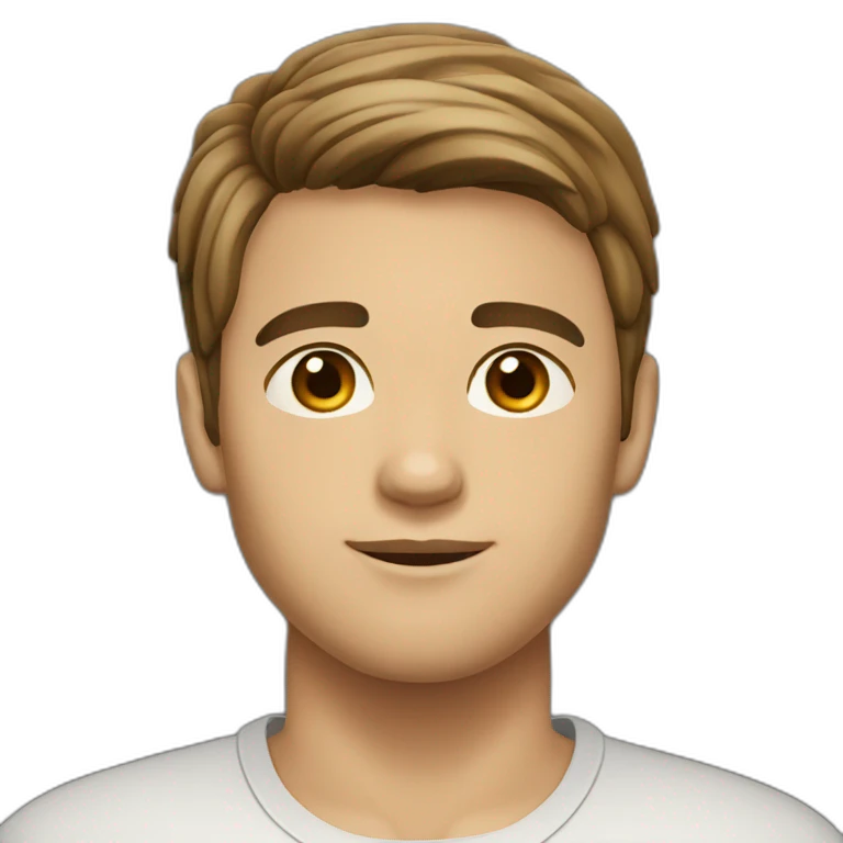 Young man with short brown hair, brown eyes and light skin. A light beard but no mustache. emoji