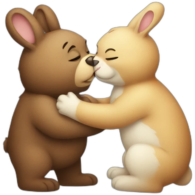 Bear and bunny kissing emoji