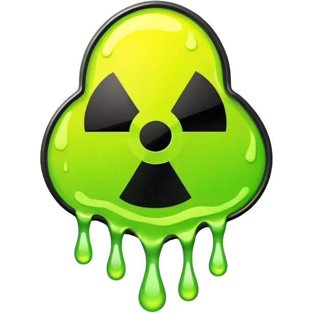 radioactive hazard symbol stylized to look like it is melting. The symbol is bright neon green and toxic yellow, with smooth dripping edges like liquid. emoji