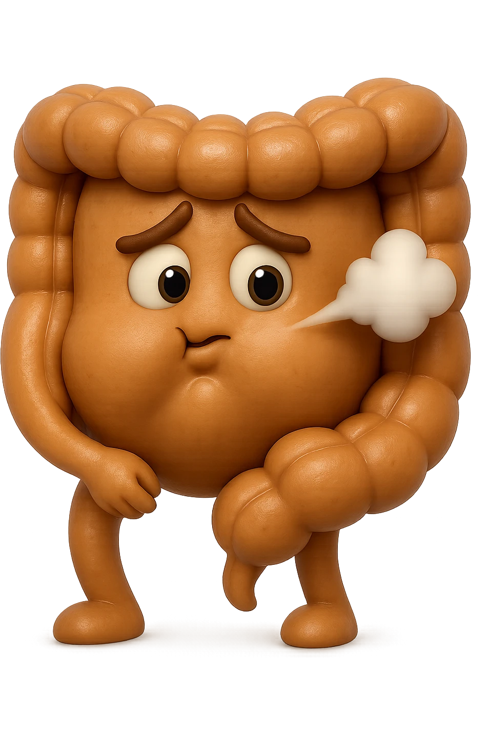 emoji stile iphone di un intestino che ingoia una nuvoletta di aria ben visibile e gli si gonfia la pancia, non fargli il naso, iperrealistico 4k emoji