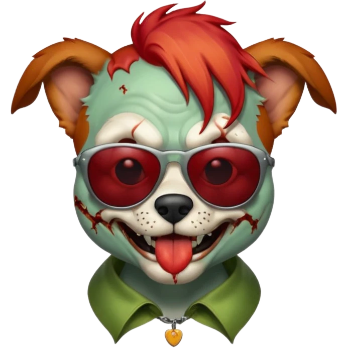 Zombie dog with sun glasses and red hair and joker nose hungry  emoji
