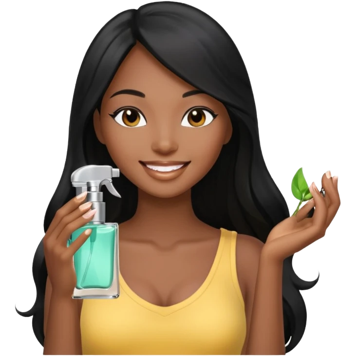 Black long haired black model spraying perfume emoji