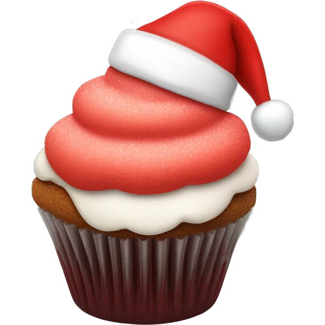 Red cupcake with Santa hat frosting emoji