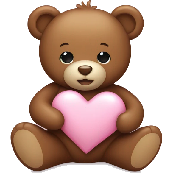 Brown teddy bear holding a light pink heart emoji