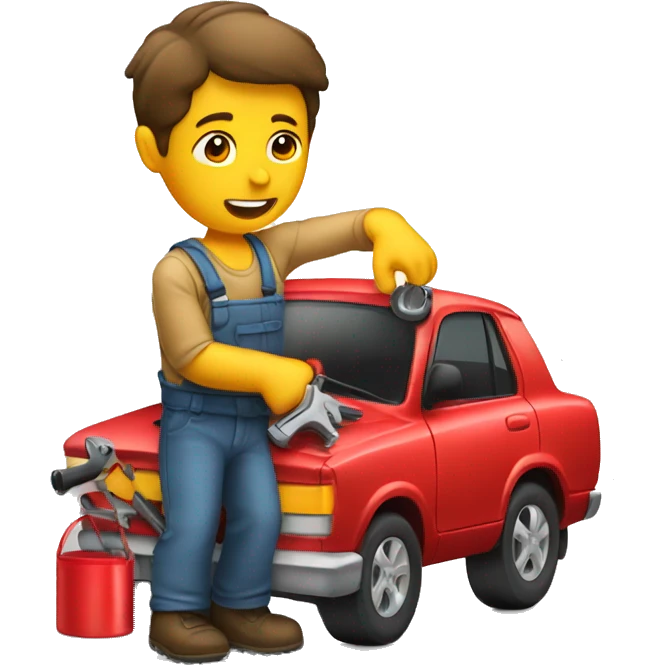 Man fixing red car emoji
