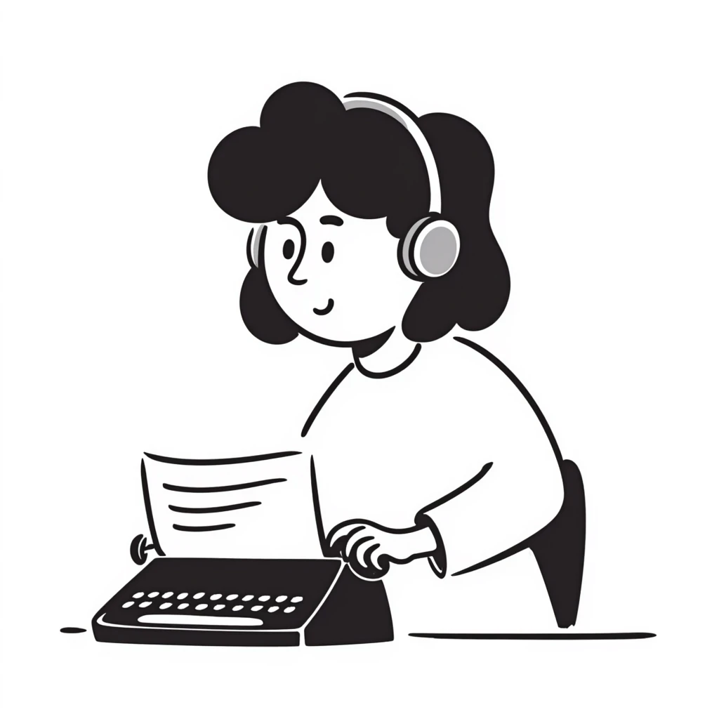 A person typing on a typewriter while wearing big wired headphones

 emoji