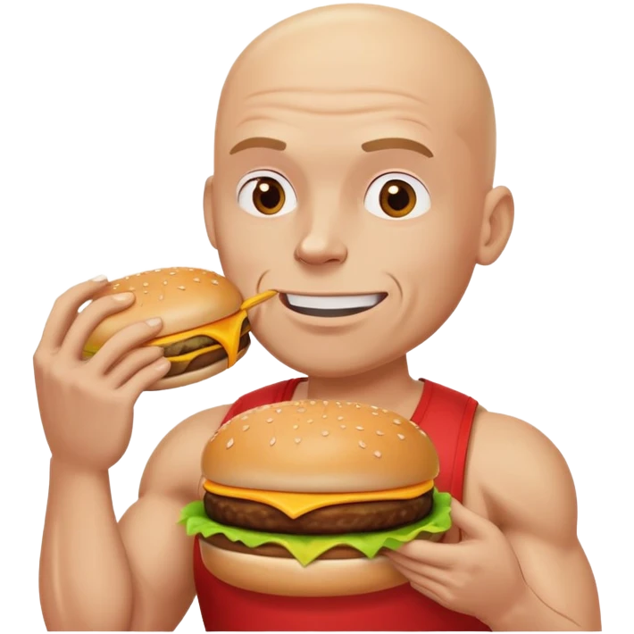 A white bald kinda buff man eating a cheeseburger emoji