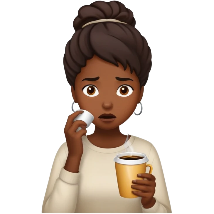 black girl with coffe and cant get it opened looking flustered  emoji