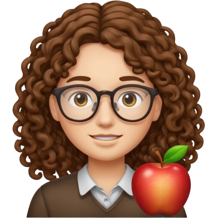 apple style emoji of a young modern face with long curly hair and glasses emoji