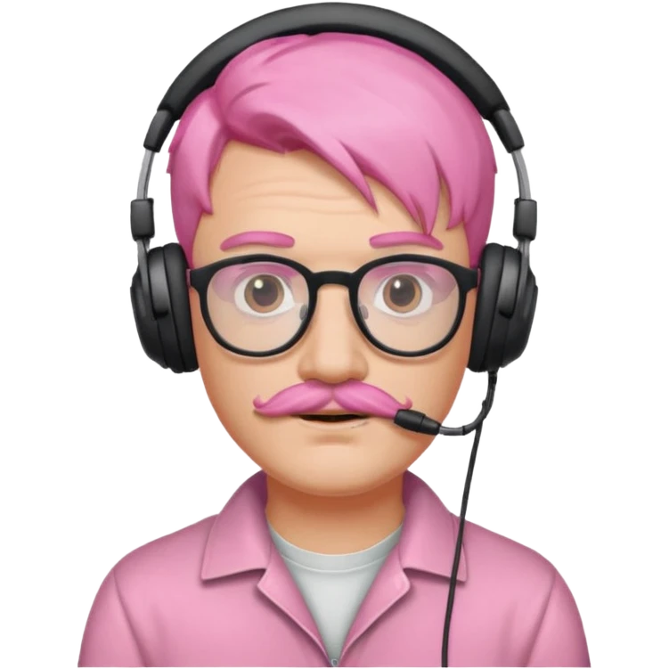 headphone and spectacles, mustached pink hair man, no mic emoji
