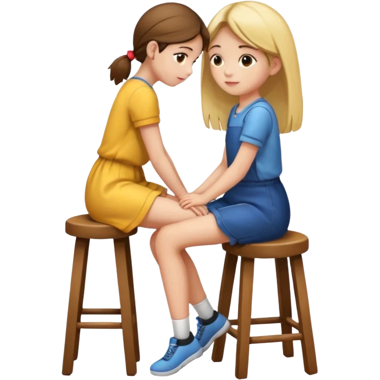 a girl is sitting on a stool seeing whole body on right side emoji