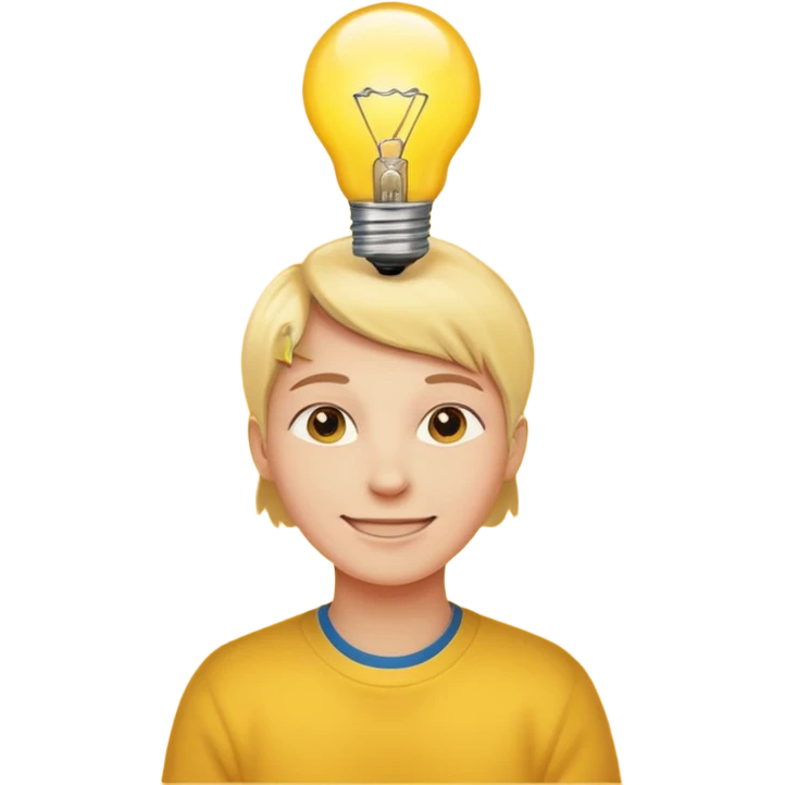 uma pessoa sorrindo pensando e surge uma boa ideia na lampada emoji