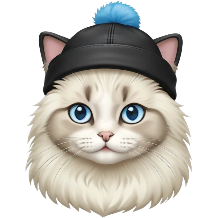 Ragdoll cat wearing a leather jacket and a beanie emoji
