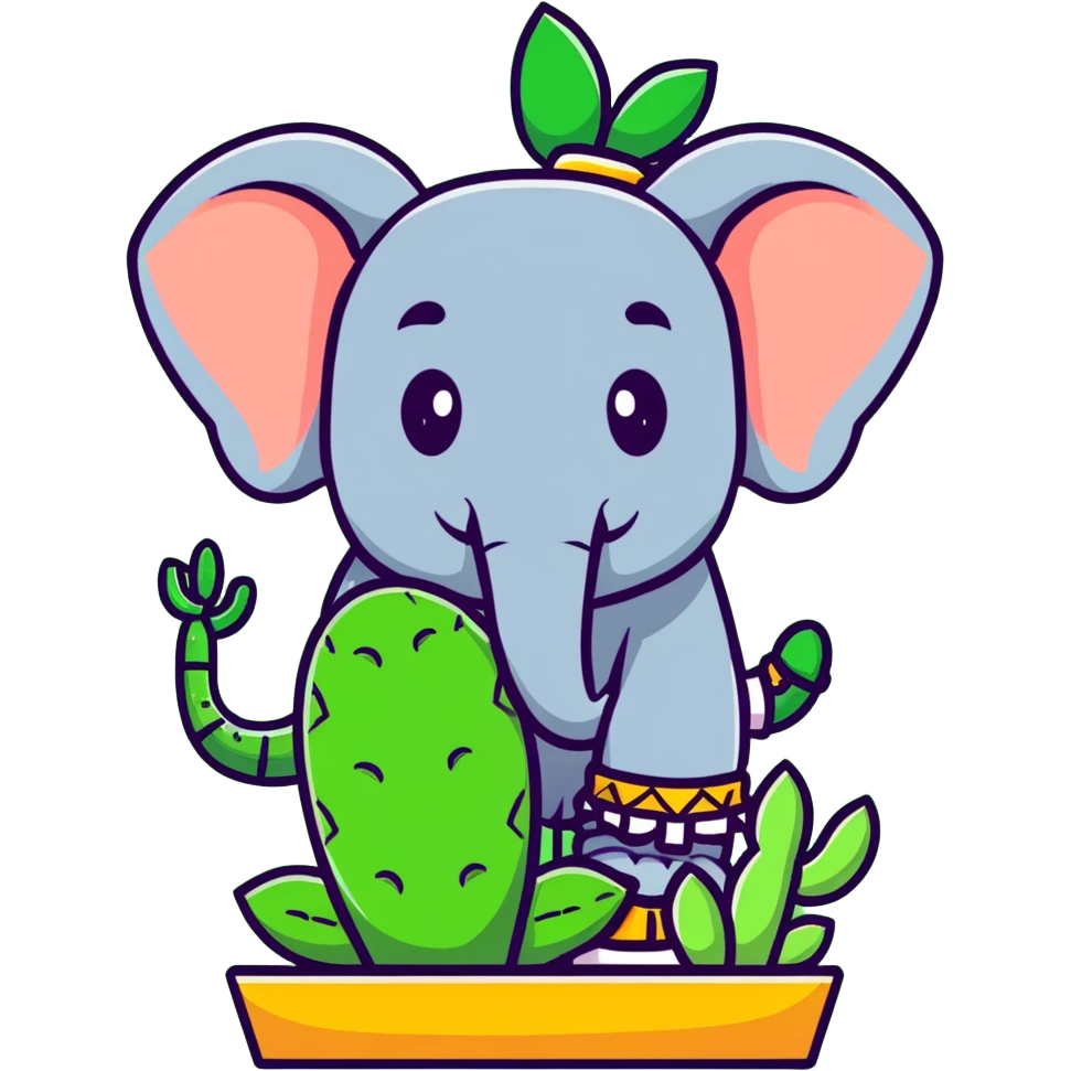 elephant with a cactus body wearing sandals, elephant head on top of a green cactus body with sandals on its feet emoji