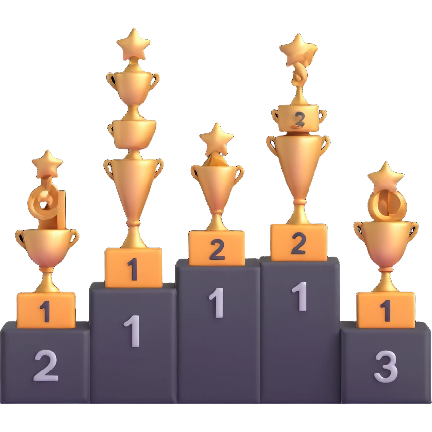 podium with gold 1st, silver 2nd, bronze 3rd positions and large numbers emoji