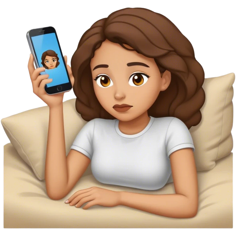 lightskin lady laying down scrolling on her phone bored emoji