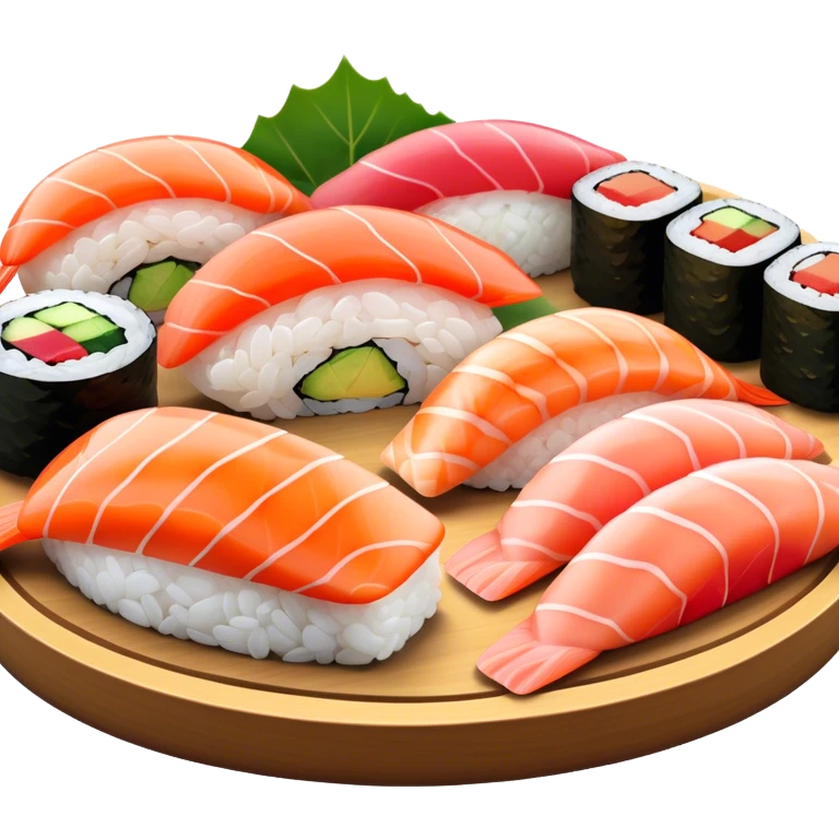 Cinematic Realistic Sushi Dish Emoji, depicted as an artful arrangement of fresh sushi with vibrant colors rendered with lifelike textures and delicate, natural lighting. emoji