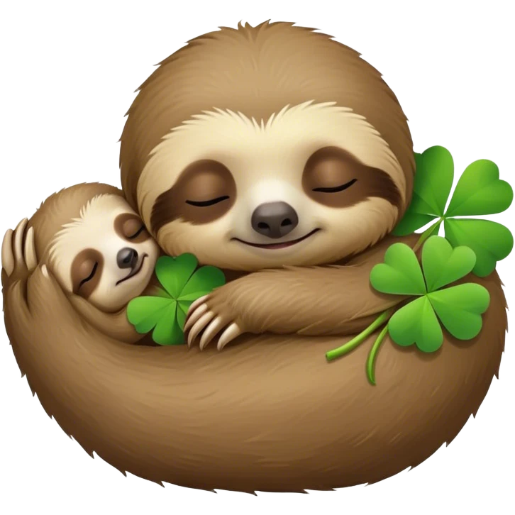 baby sloth sleep and four leaf clovers  emoji