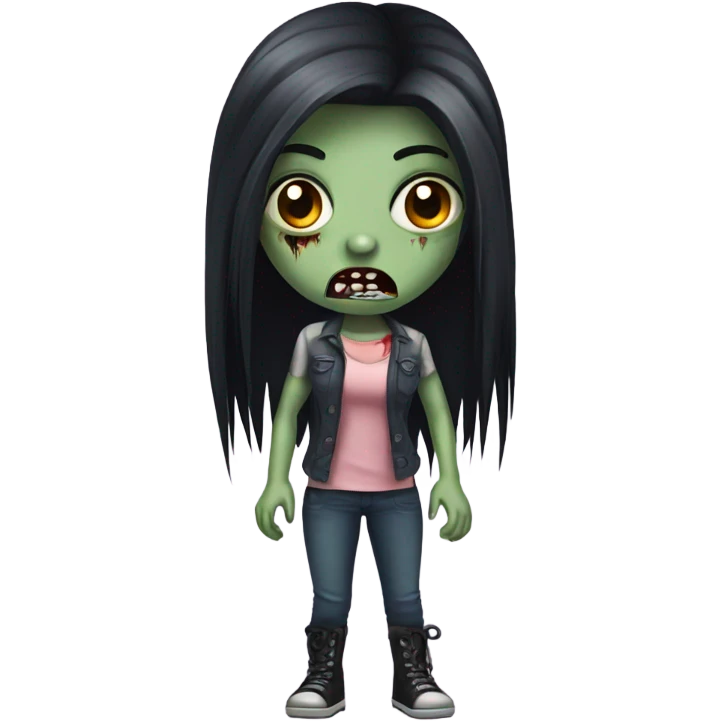 girl zombie with black long hair with teeth and serious face  emoji