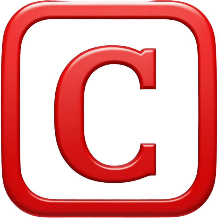 A bold white capital letter "C" in the exact same font and style as the 🅱️ emoji, centered inside a red rounded square, flat emoji design, glossy shiny light reflection on the top left, clean and simple, transparent background, no extra elements emoji