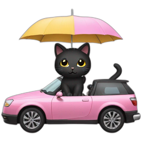 Black kitty car holding umbrella emoji
