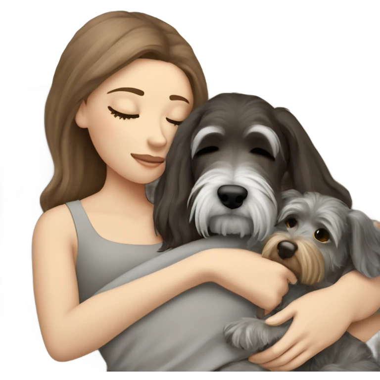 White girl brown long hair sleeping with a schnauzer  emoji