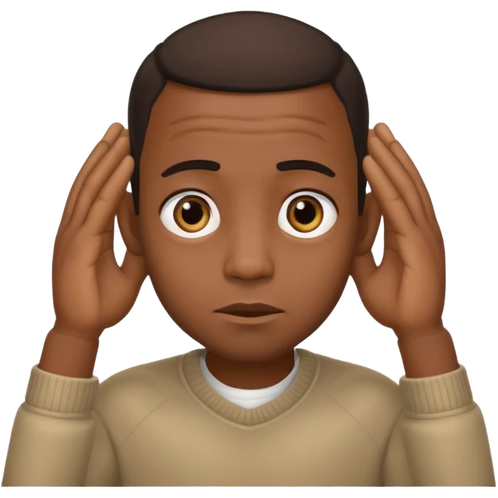 Black man with big eyes and big hands covering his ears emoji