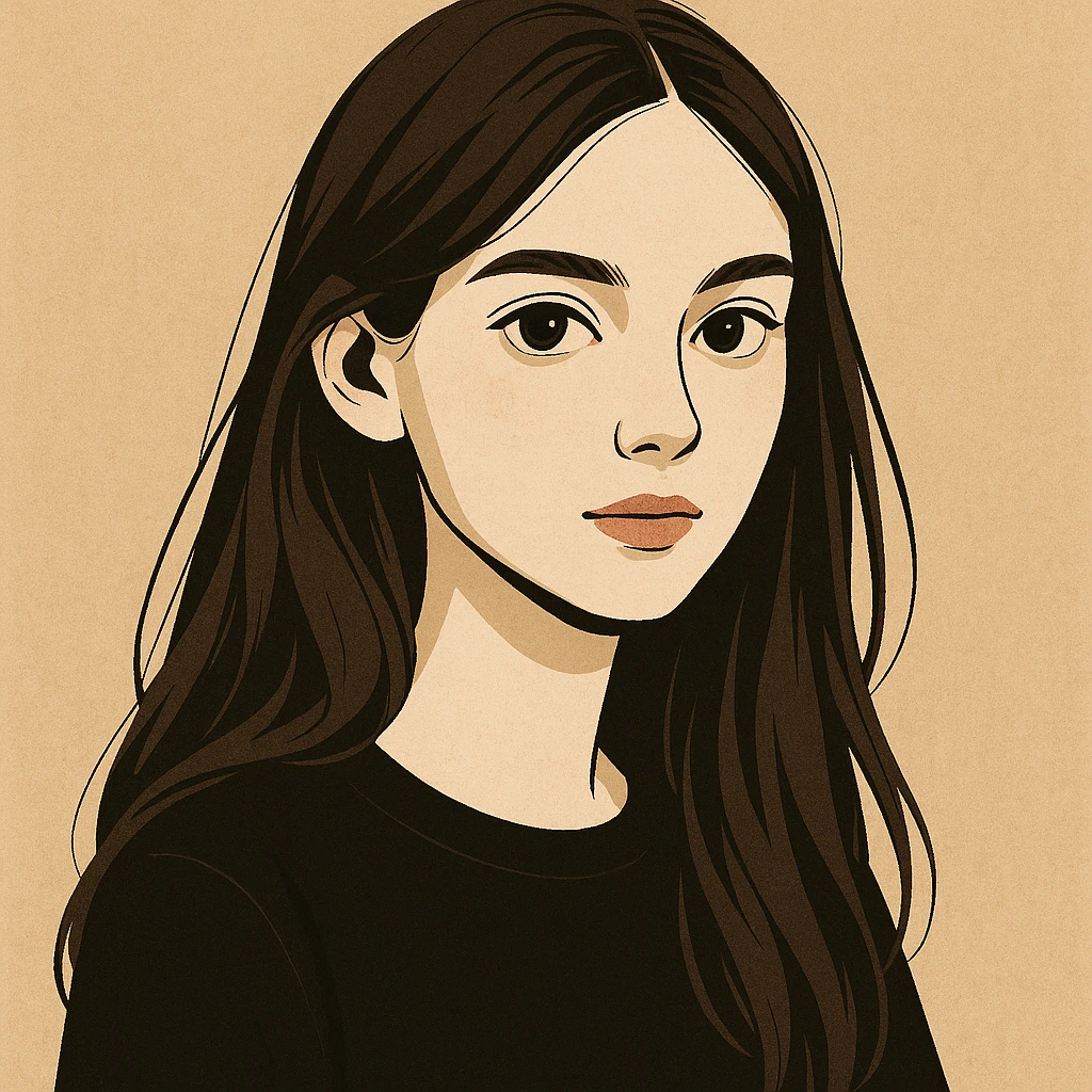 pale skin girl with long brunette hair and brown eyes, modern illustration style emoji