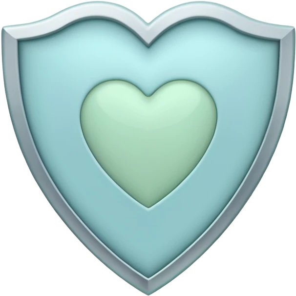 Simple shield icon with a small heart in the center, pastel blue and green, symbolizing protection from stress. emoji