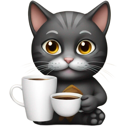 cat programmer drinking coffee while debugging code emoji