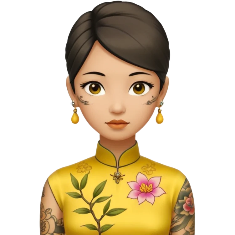 ancient woman with tatooed on neck and face and yellow cheongsam emoji