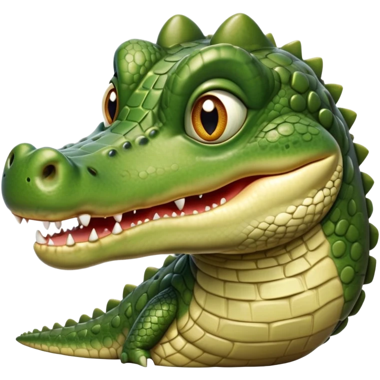 cinematic-realistic-cute-crocodile-portrait-emoji,-head-tilted-playfully-and-inquisitively,-featuring-a-robust,-well-defined-build-with-intricately-detailed,-glossy-olive-green-scales-and-a-surprisingly-endearing-face-with-round,-sparkling eyes emoji