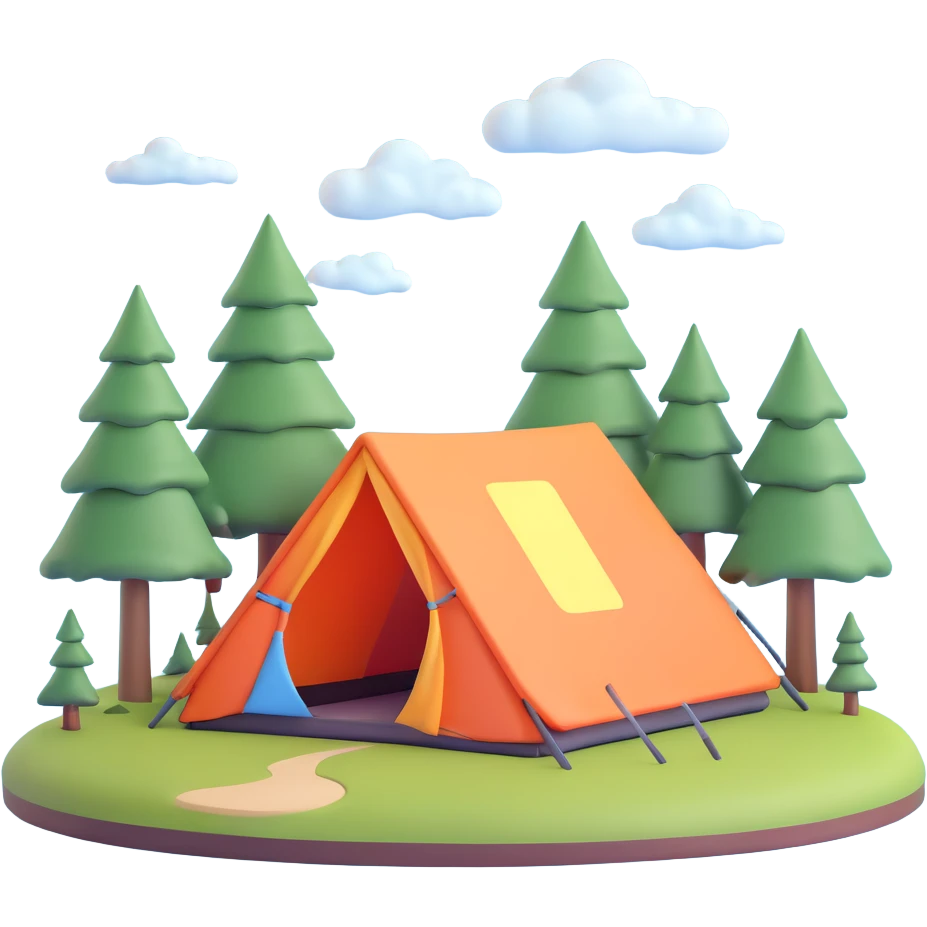 cozy tent in Scandinavian Lapland forest with pine trees emoji