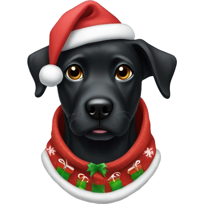 black dog wearing a christmas hoodie emoji