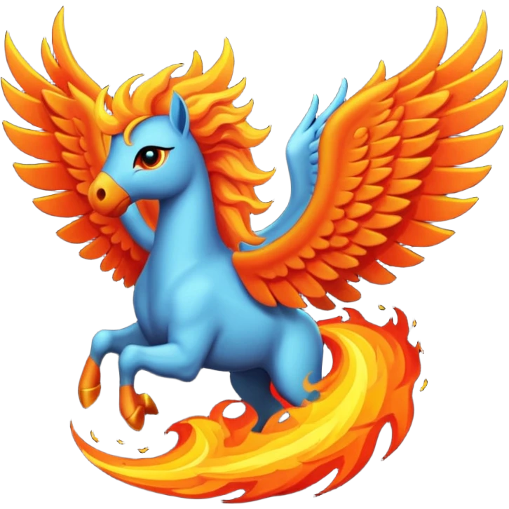 Pegaso negro ojos de fuego y alas de fuego emoji